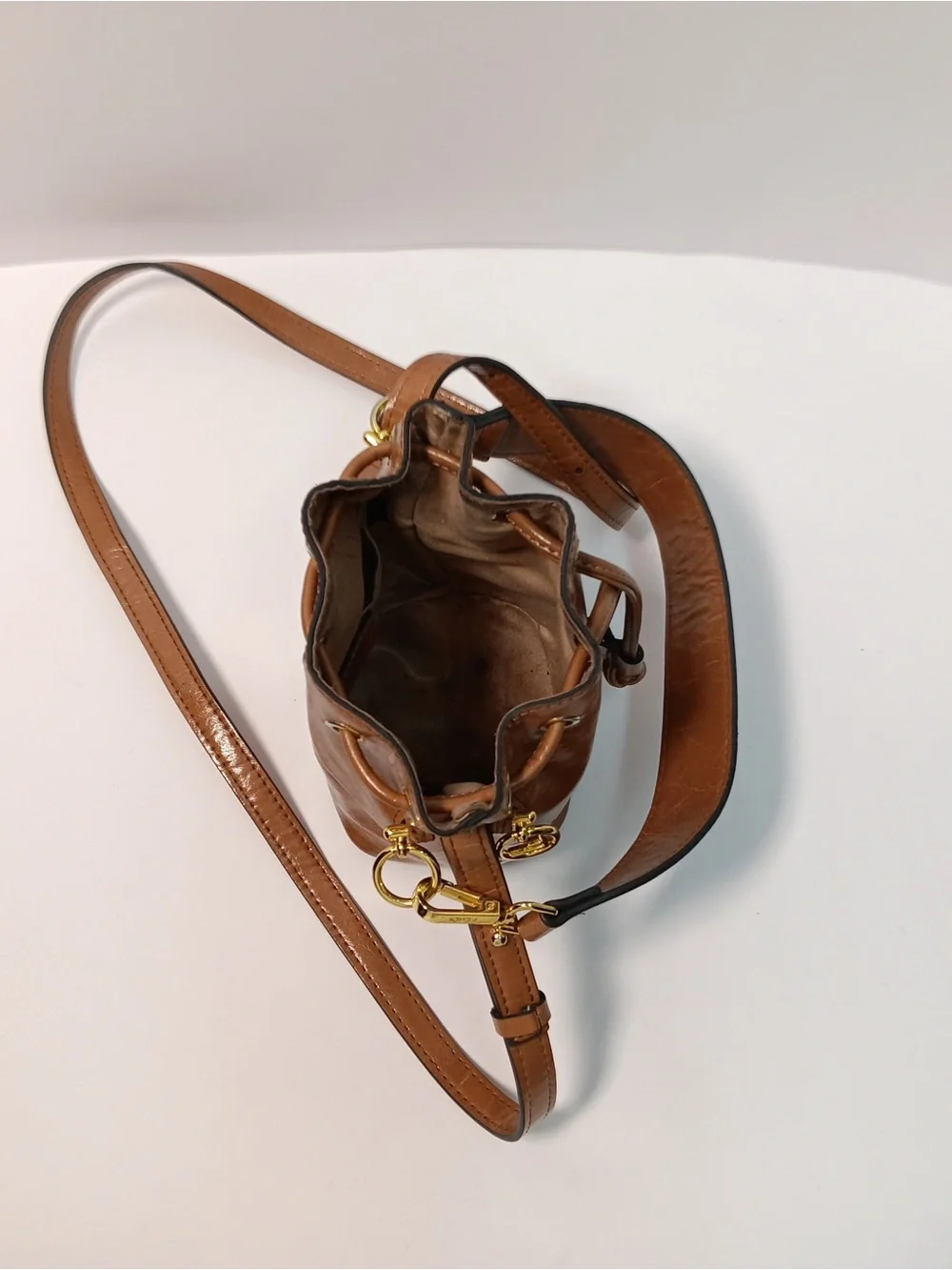 Fendi Tan Leather Logo Drawstring Crossbody Bag